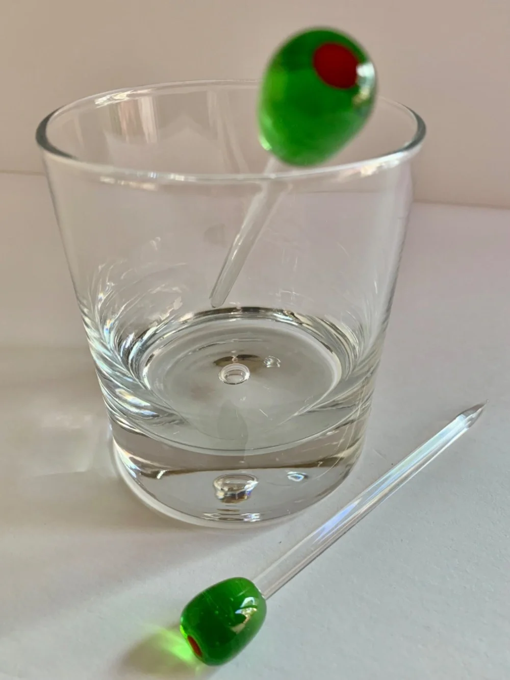 Glass Olive Picks | Green Art Glass Martini Picks (Set of 2) Vintage